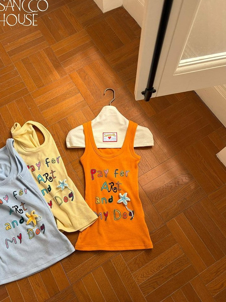 sancco house Yellow Letter Print Racerback Women&