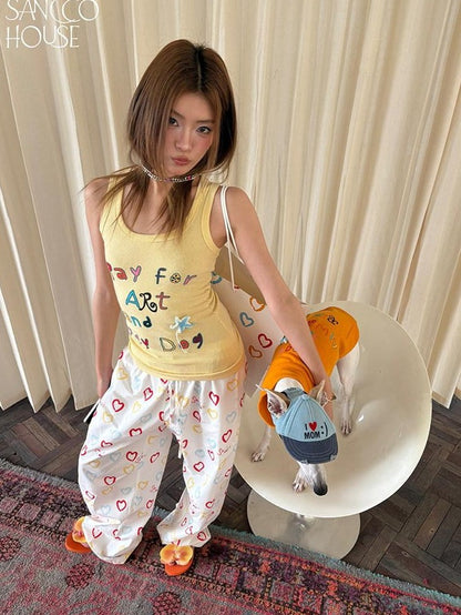 sancco house Yellow Letter Print Racerback Women&