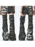 NONAME SPACE Heavy Duty Washed Camo Leg Sleeves Low Rise Distressed Shorts Set