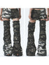 Heavy Duty Washed Camo Leg Sleeves Low Rise Distressed Shorts Set