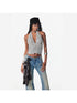 2th Desire Shiny Crinkled Leopard Print Shell Button Off Shoulder Top Women