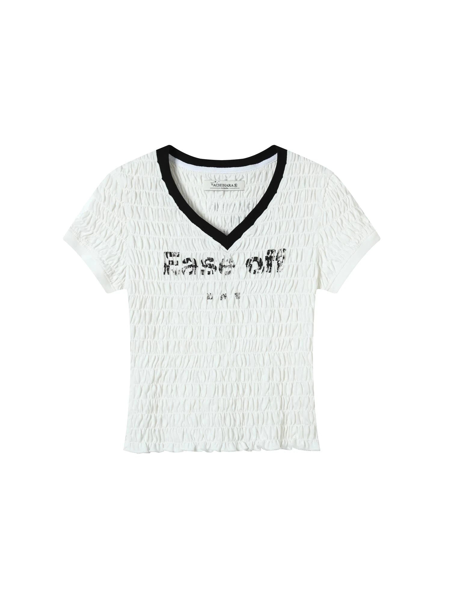 Summer V-neck Ruffle Cotton Tee