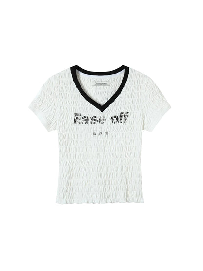 Summer V-neck Ruffle Cotton Tee