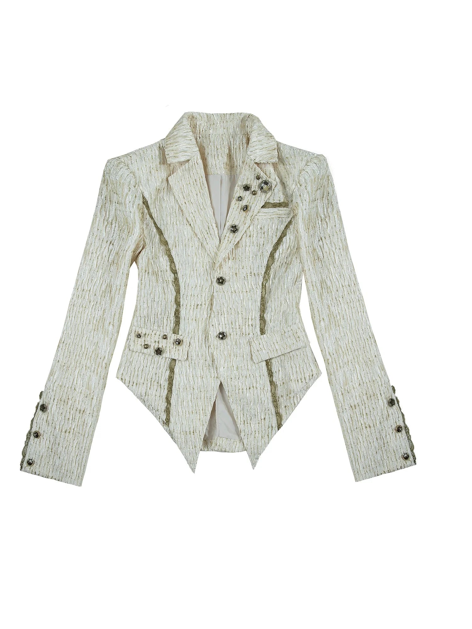 Vintage Royal Short Satin Blazer With 3D Buttons Jacket