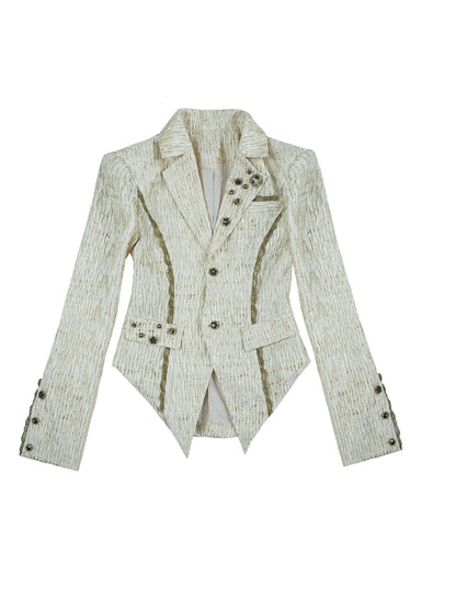 Vintage Royal Short Satin Blazer With 3D Buttons Jacket