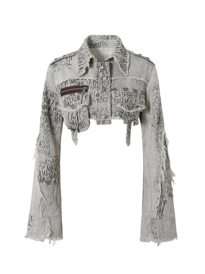 Street Punk Distressed Washed Cropped Striped Jacket Spring Coat