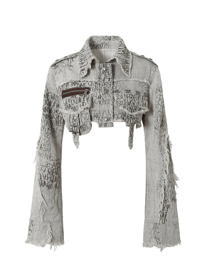 Street Punk Distressed Washed Cropped Striped Jacket Spring Coat