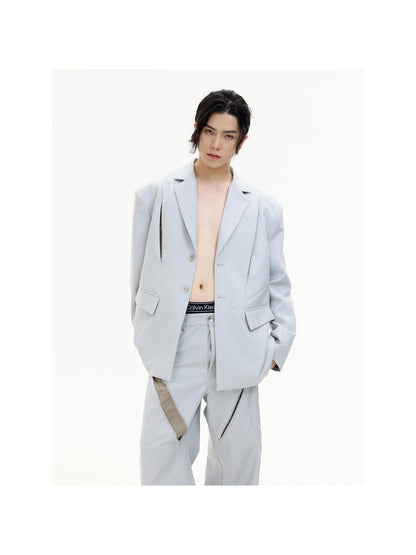 Peoplesense Deconstructed Grey Suit Jacket With Relaxed Fit For Spring Fall