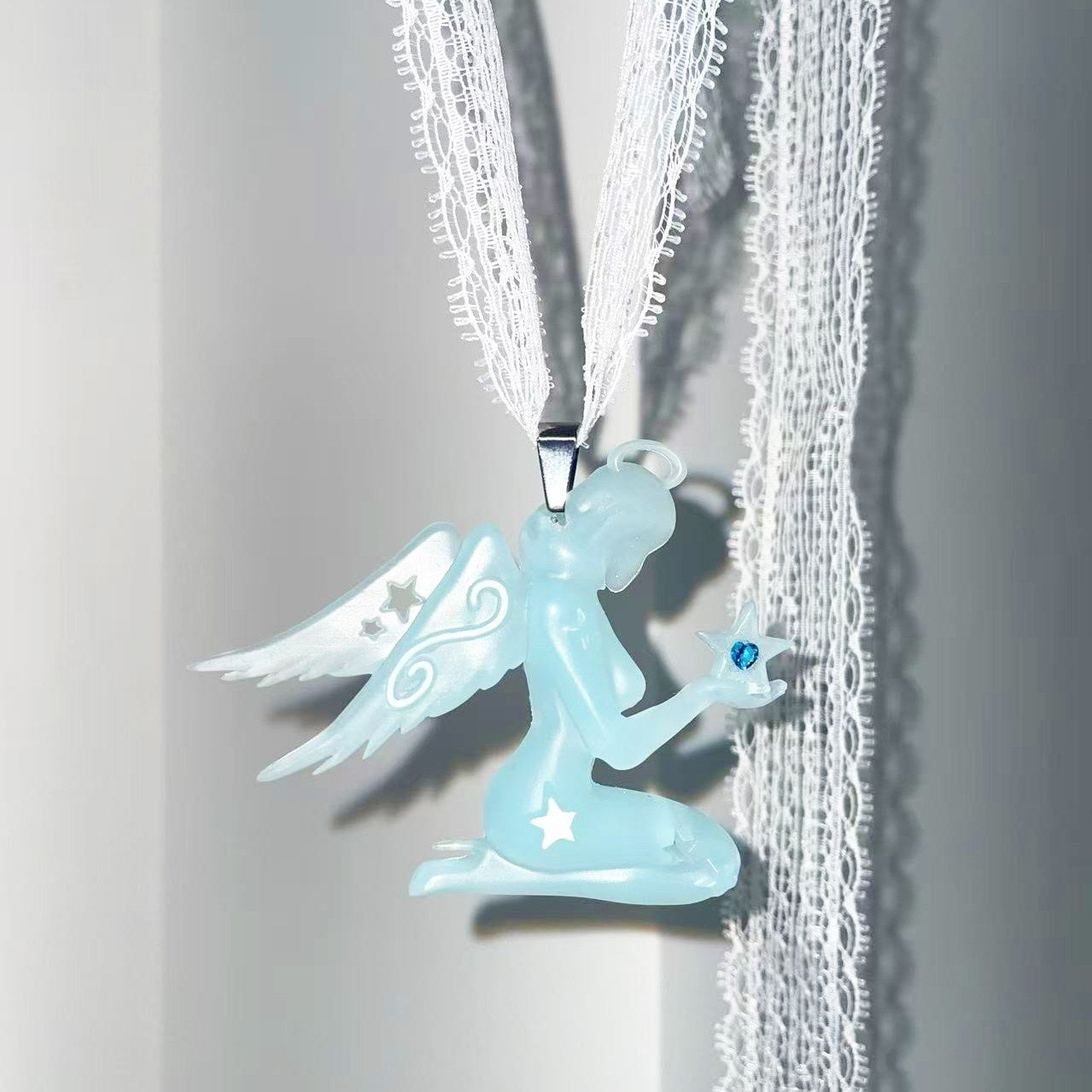 takeabreak Aqua Semi Transparent Lace Swirl Star Angel Women&