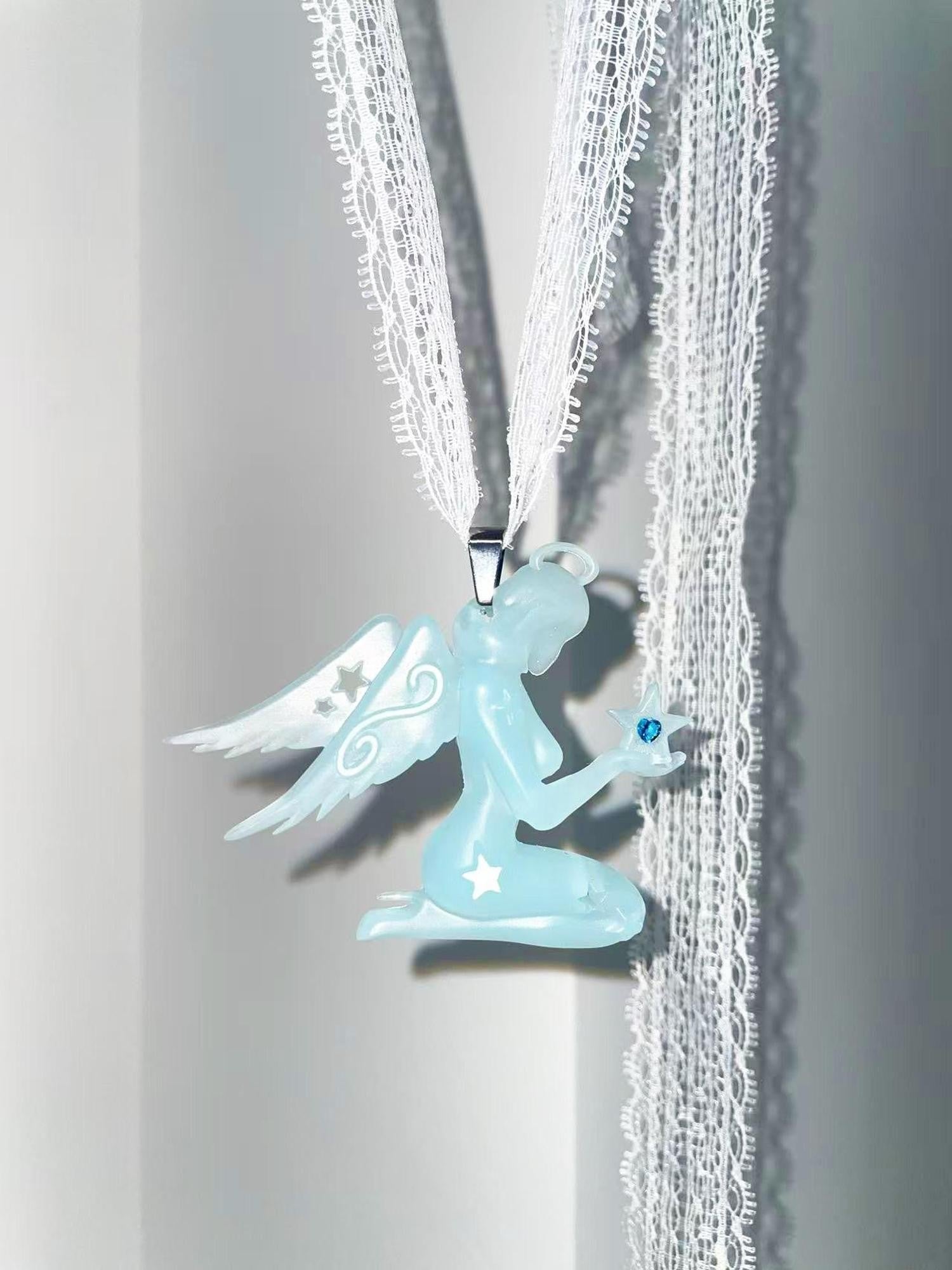 takeabreak Aqua Semi Transparent Lace Swirl Star Angel Women&
