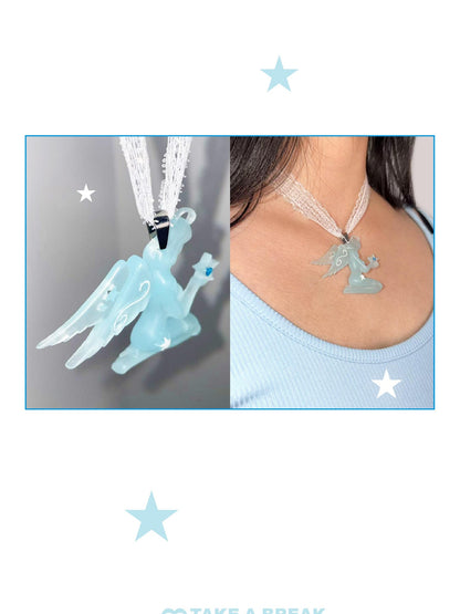 takeabreak Aqua Semi Transparent Lace Swirl Star Angel Women&