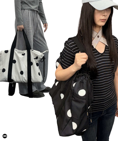 takeabreak_Black_White_Polka_Dot_26L_Multi_Carry_Dual_Zipper_Tote_Women&