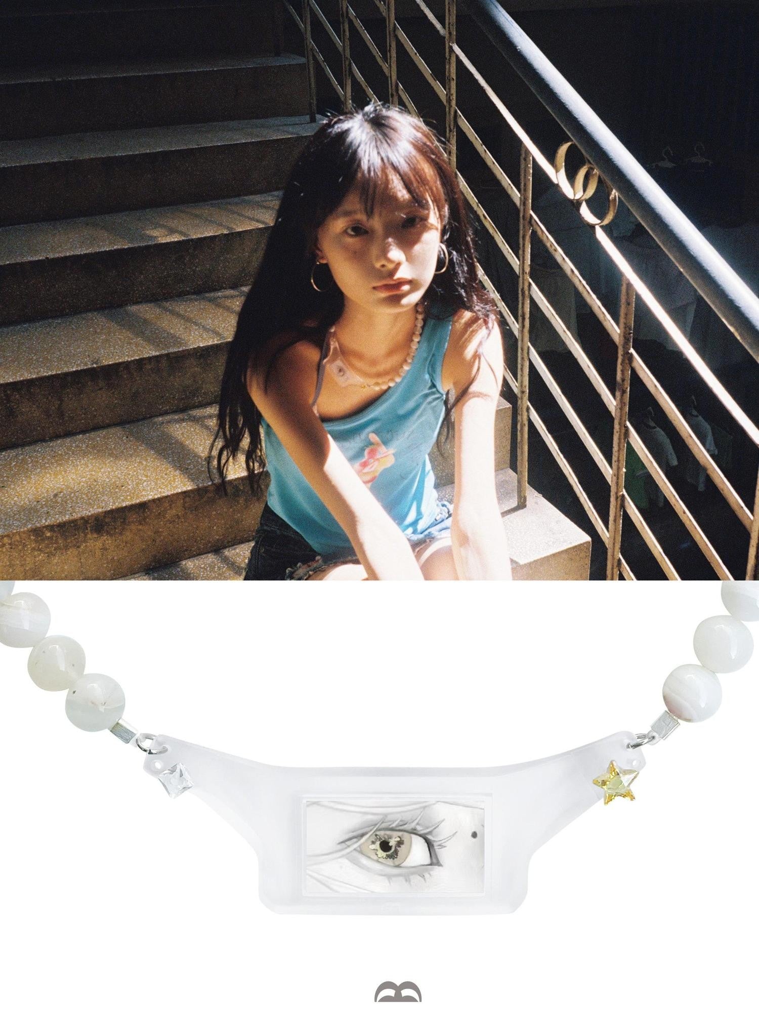 takeabreak Blue Crystal Beaded Asymmetrical Jade Pendant Women&