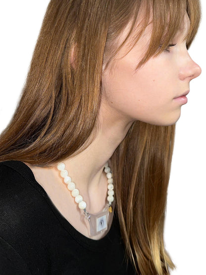 takeabreak Blue Crystal Beaded Asymmetrical Jade Pendant Women&