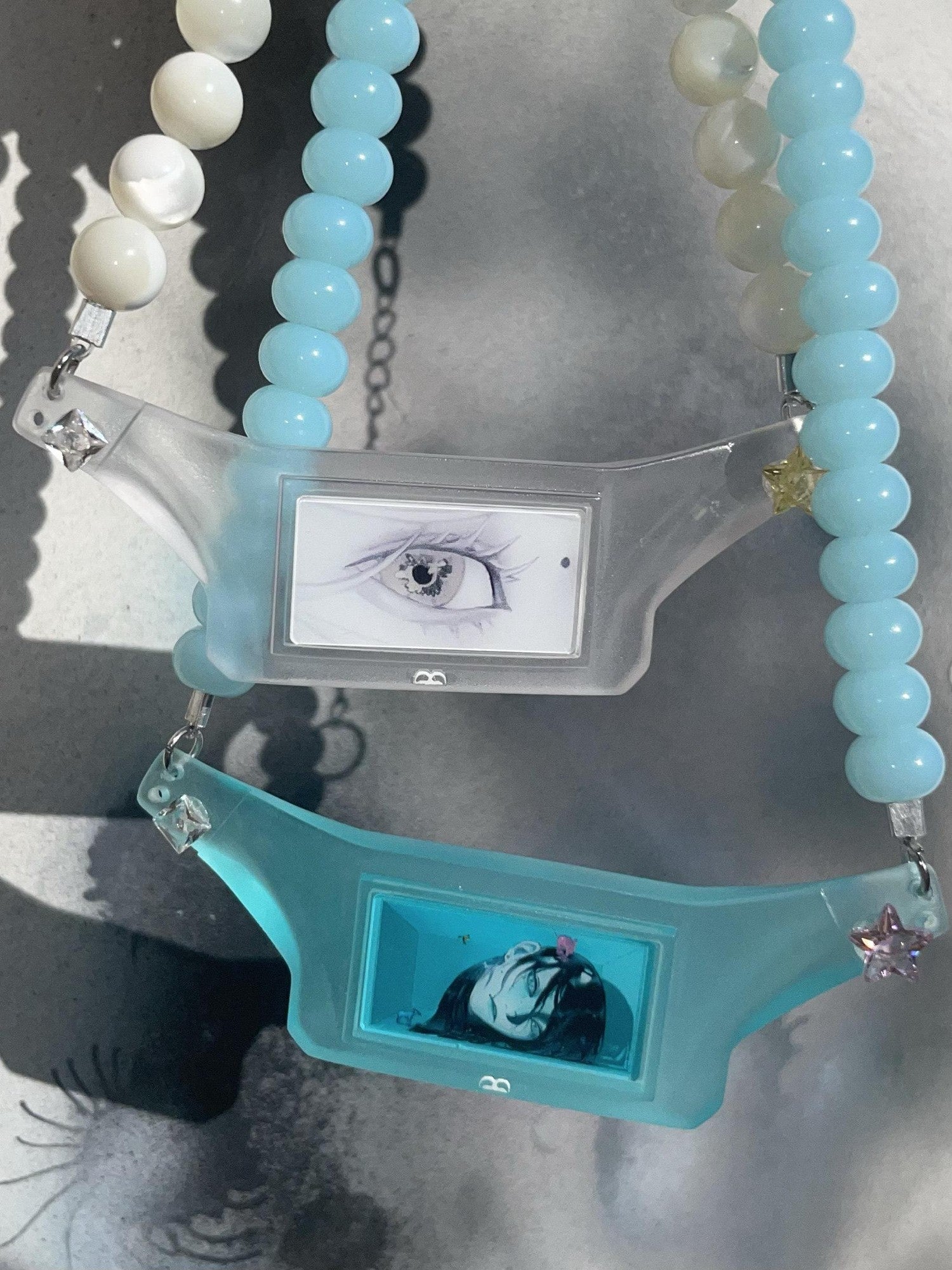 takeabreak Blue Crystal Beaded Asymmetrical Jade Pendant Women&