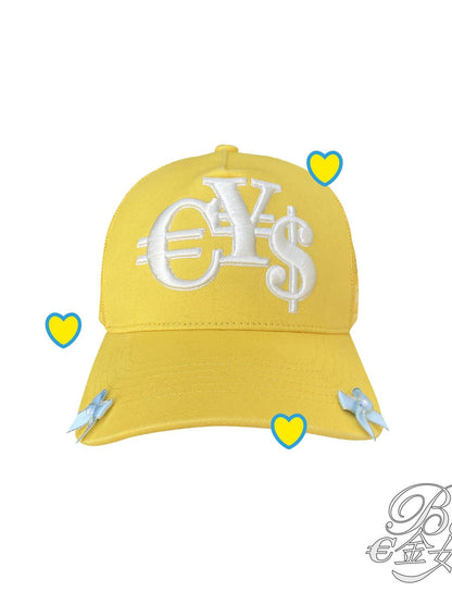 takeabreak Bright Yellow High Crown Heavy 3D Coin Embroidery Women&