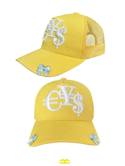 takeabreak Bright Yellow High Crown Heavy 3D Coin Embroidery Women&