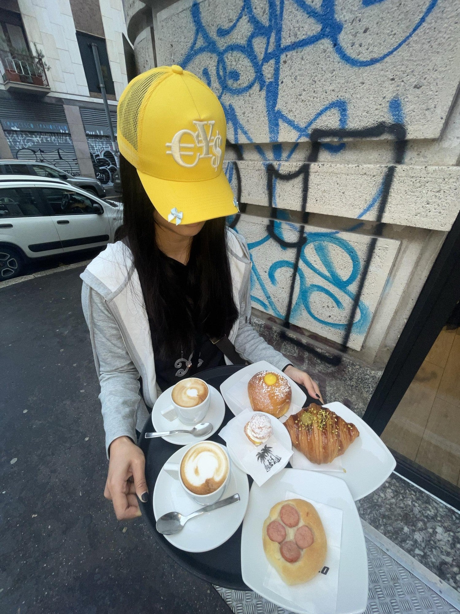 takeabreak Bright Yellow High Crown Heavy 3D Coin Embroidery Women&