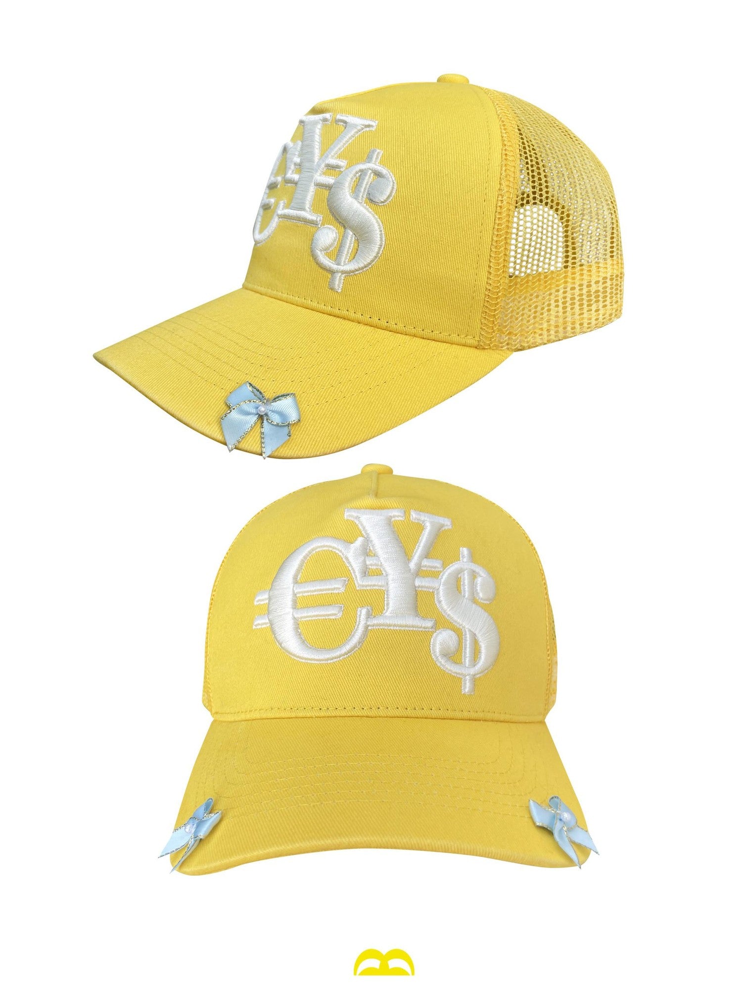 takeabreak Bright Yellow High Crown Heavy 3D Coin Embroidery Women&