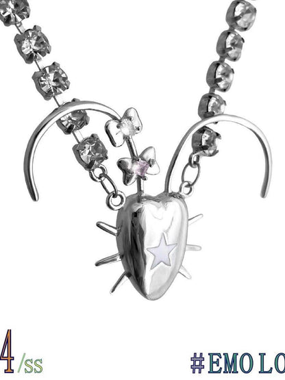 takeabreak Cockroach Zircon Inlaid Punk Silver Plated Brass Mixed Metal Women&