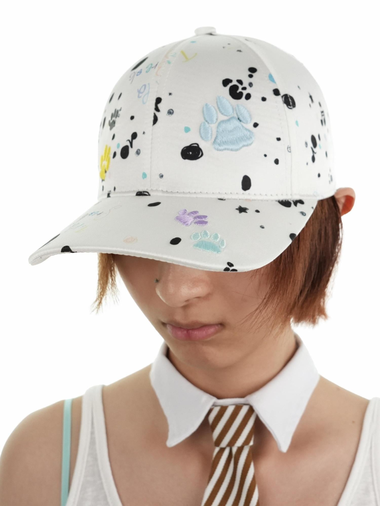 takeabreak Dalmatian Spot Satin 3d Embroidery High Crown Trucker Women&