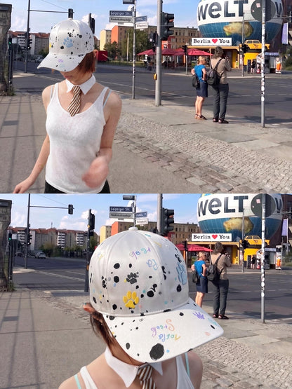 takeabreak Dalmatian Spot Satin 3d Embroidery High Crown Trucker Women&