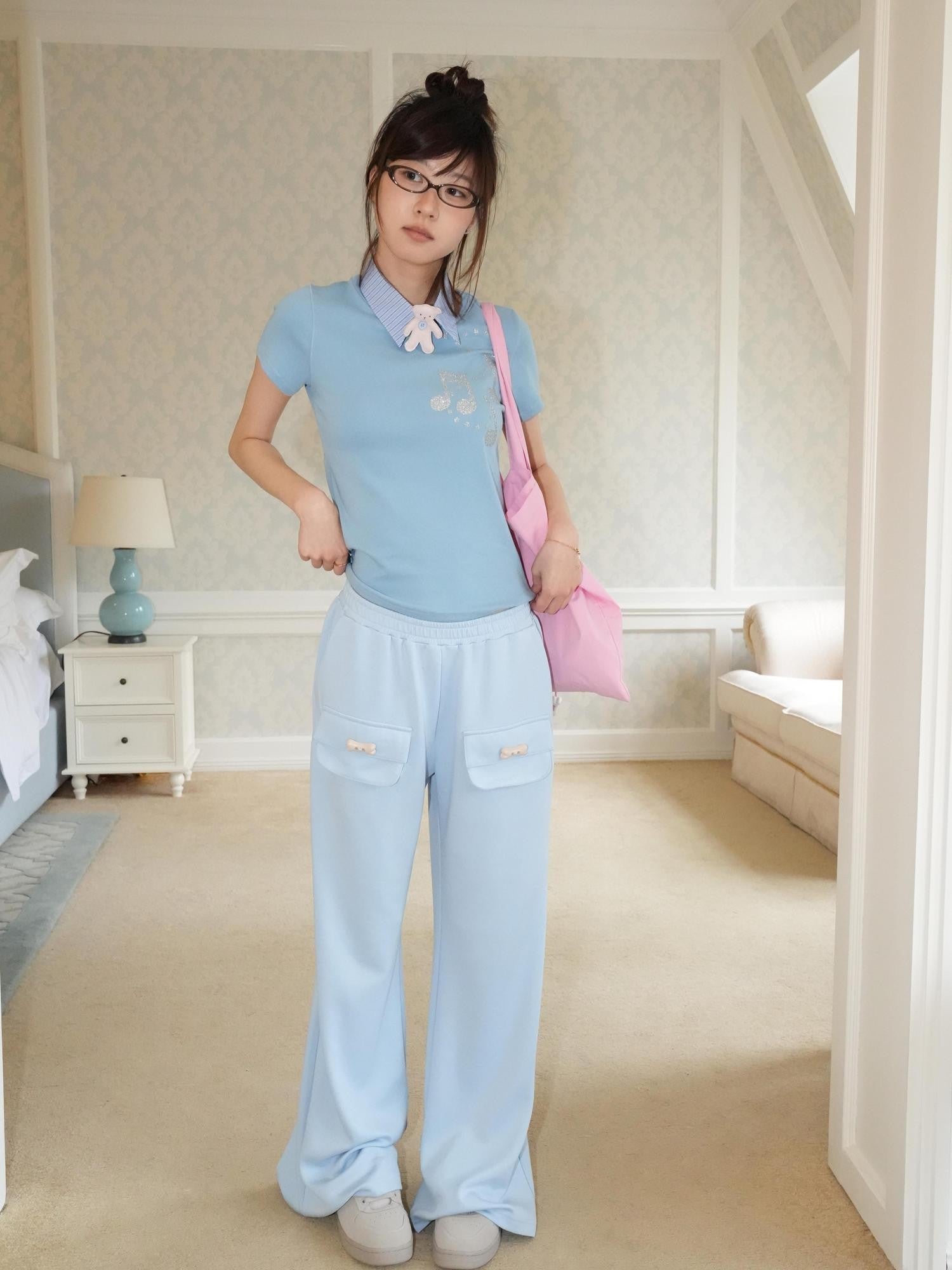 takeabreak Draped Aqua Square Pocket Bone Button Women&