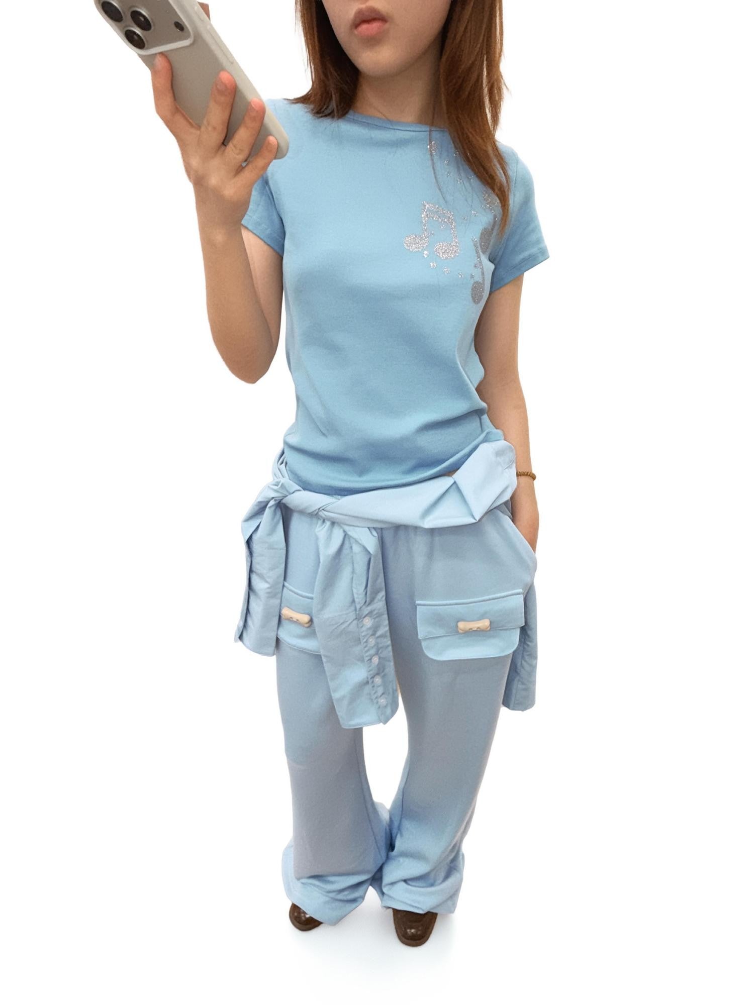 takeabreak Draped Aqua Square Pocket Bone Button Women&