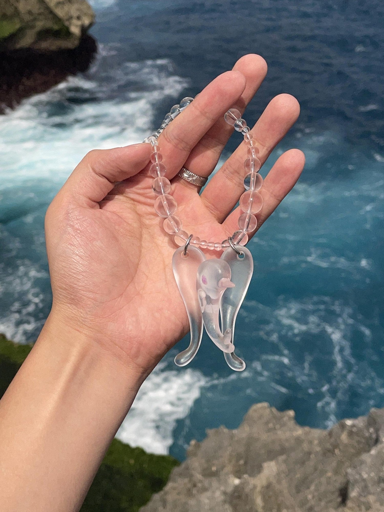 takeabreak Dreamy Dolphin Angel Round Bead Womens Artificial Crystal Necklaces