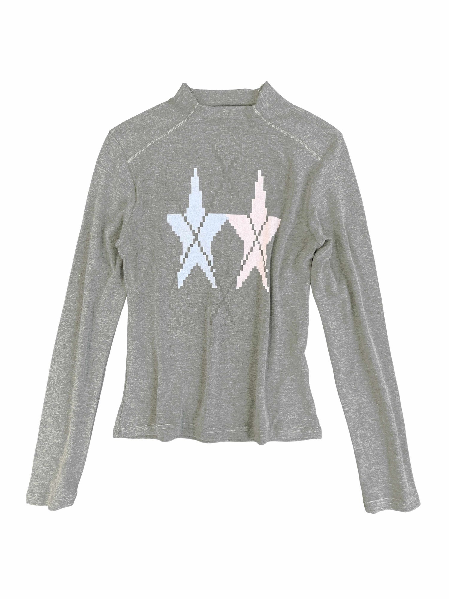 takeabreak_Gray_Star_Print_Knit_Slim_Mock_Neck_Women&