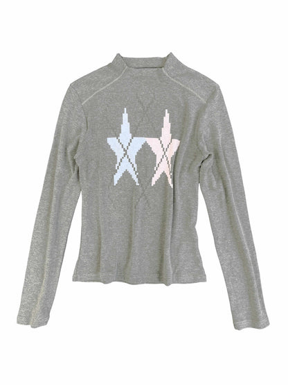 takeabreak_Gray_Star_Print_Knit_Slim_Mock_Neck_Women&