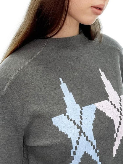 takeabreak Gray Star Print Knit Slim Mock Neck Women&