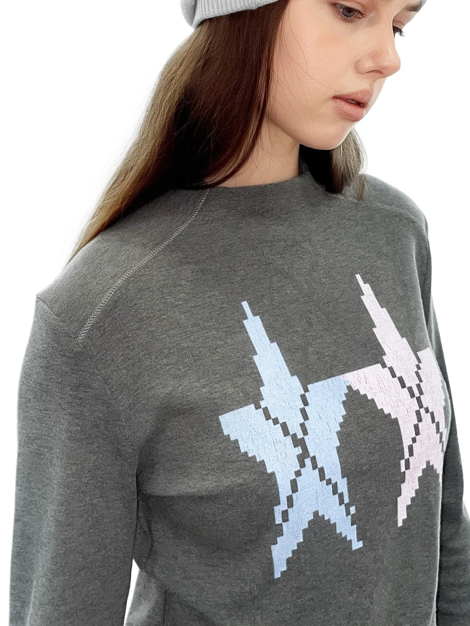 takeabreak Gray Star Print Knit Slim Mock Neck Women&