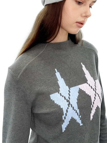 takeabreak Gray Star Print Knit Slim Mock Neck Women&