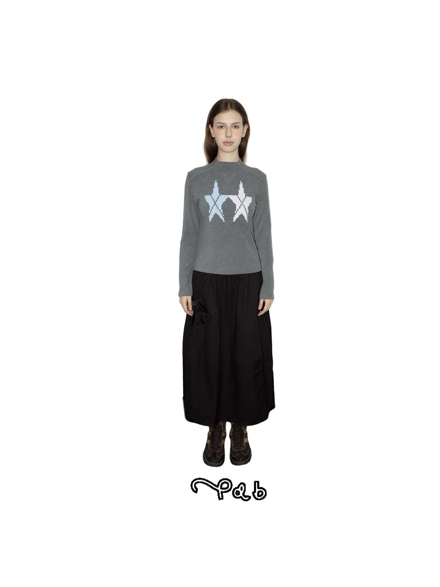 takeabreak Gray Star Print Knit Slim Mock Neck Women&