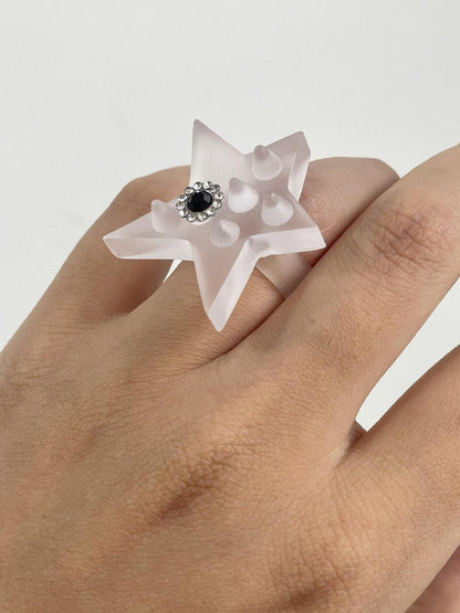 takeabreak Heart Spike Gemstone Diamond Inlaid Pave Five Star Punk Women&