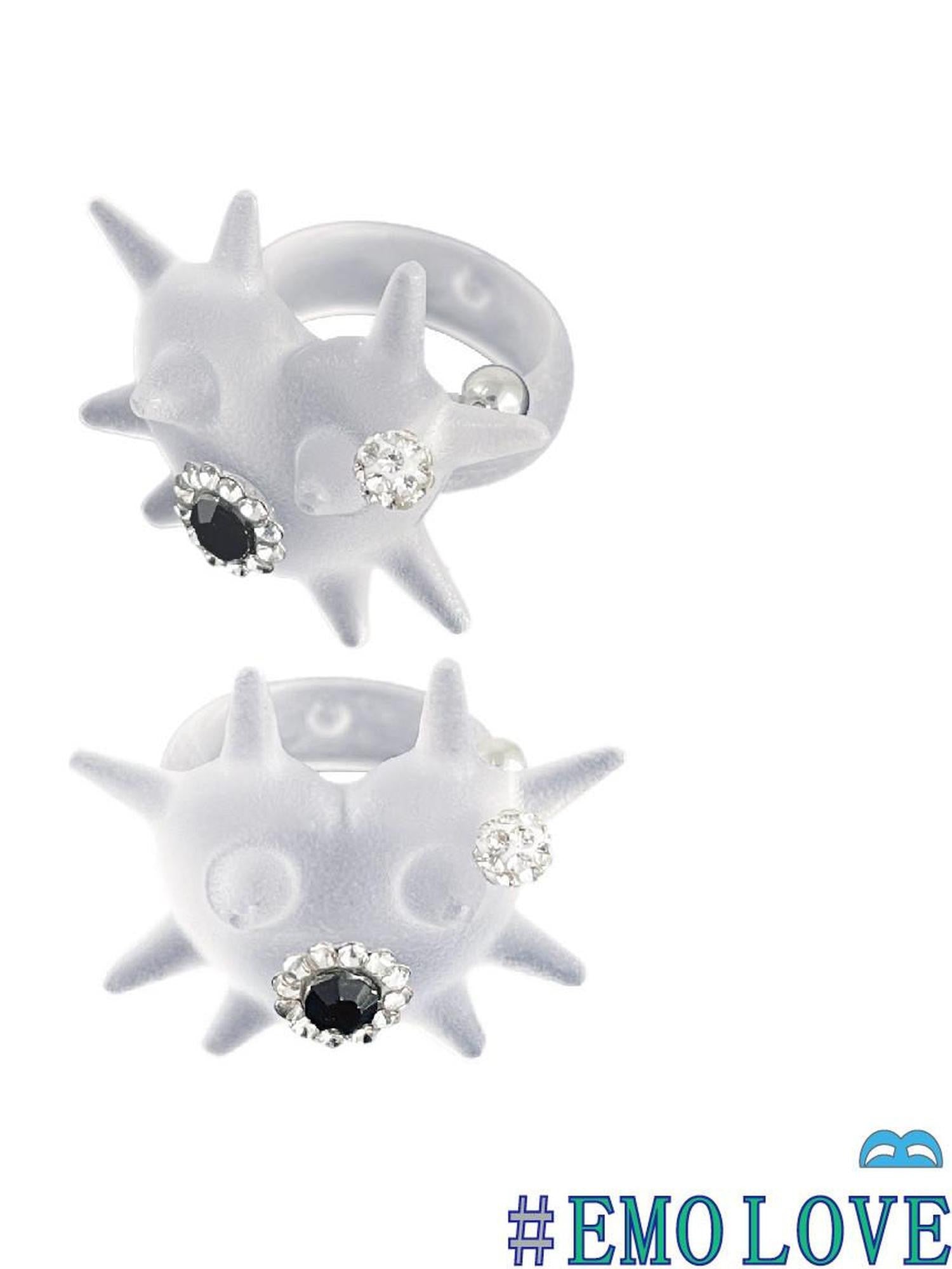 takeabreak Heart Spike Gemstone Diamond Inlaid Pave Five Star Punk Women&