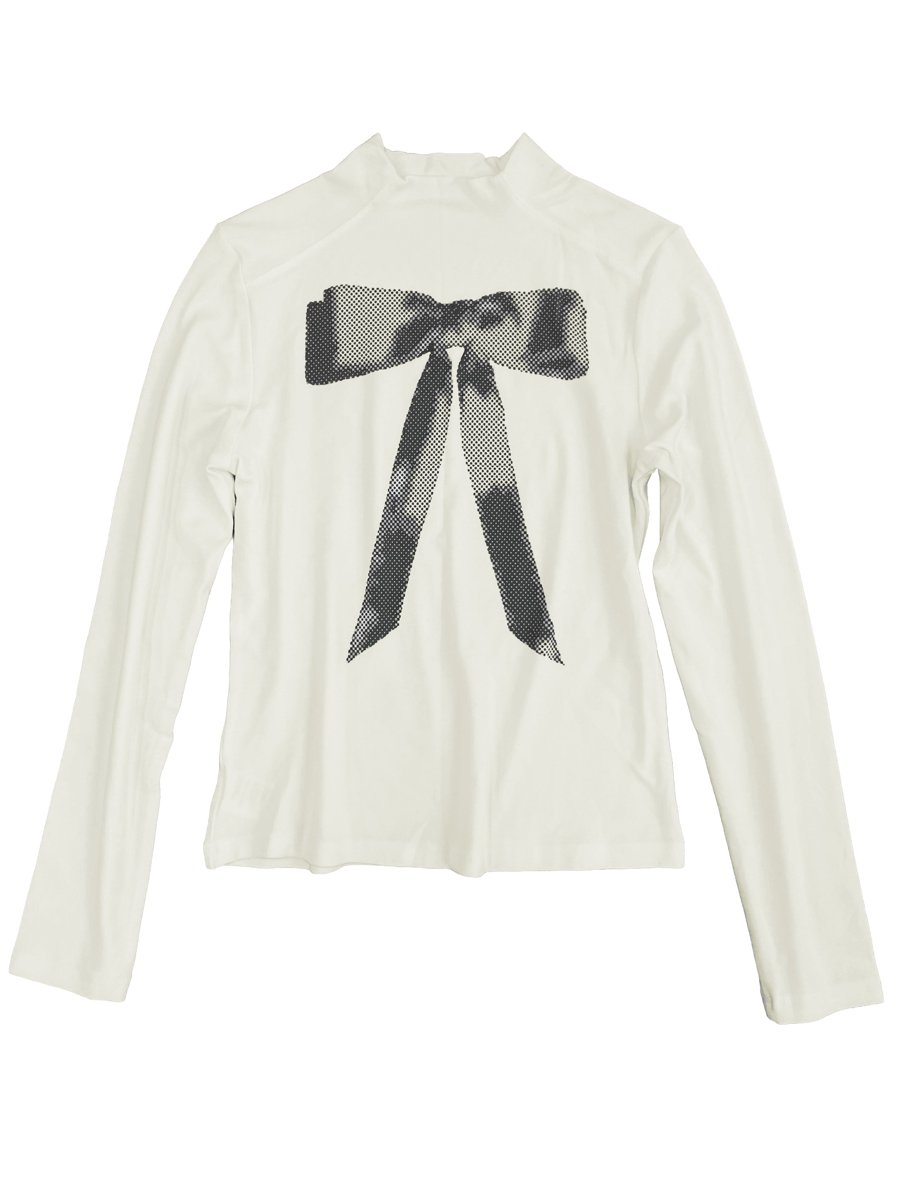 takeabreak_Ivory_Bow_Print_Mock_Neck_Slim_Fit_Women&