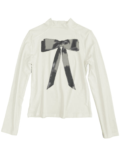 takeabreak_Ivory_Bow_Print_Mock_Neck_Slim_Fit_Women&
