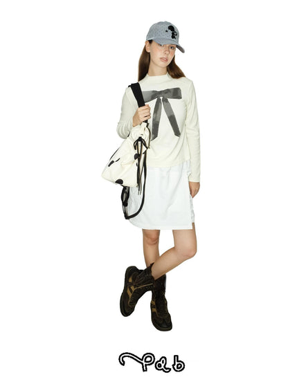 takeabreak Ivory Bow Print Mock Neck Slim Fit Women&