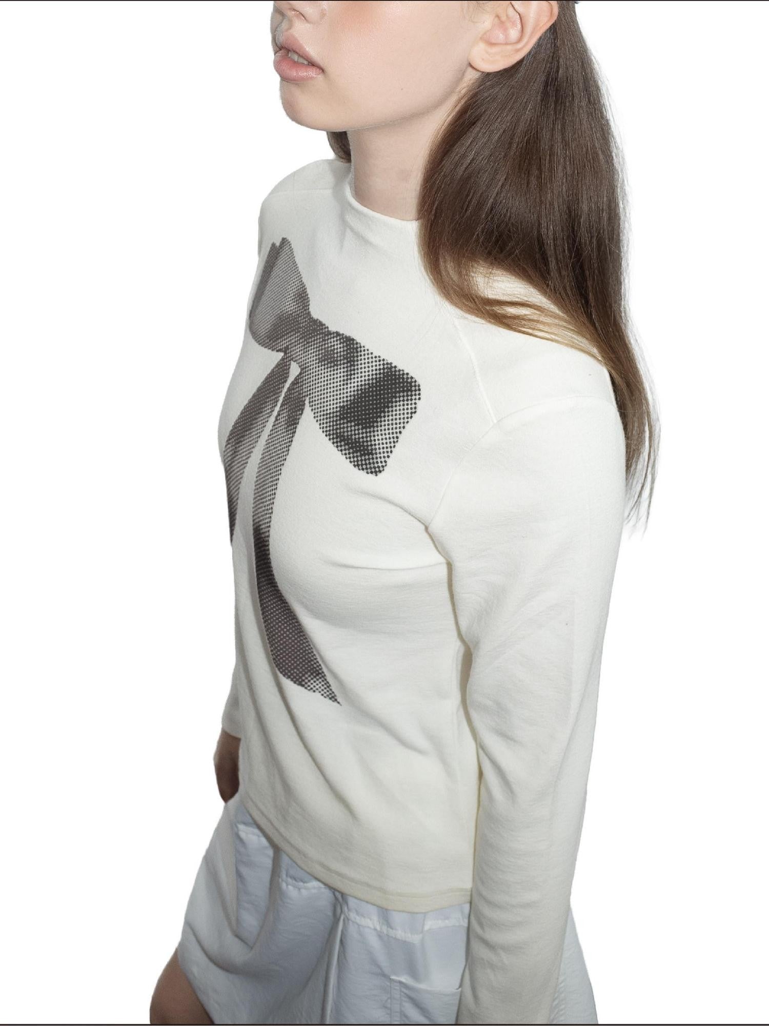 takeabreak Ivory Bow Print Mock Neck Slim Fit Women&