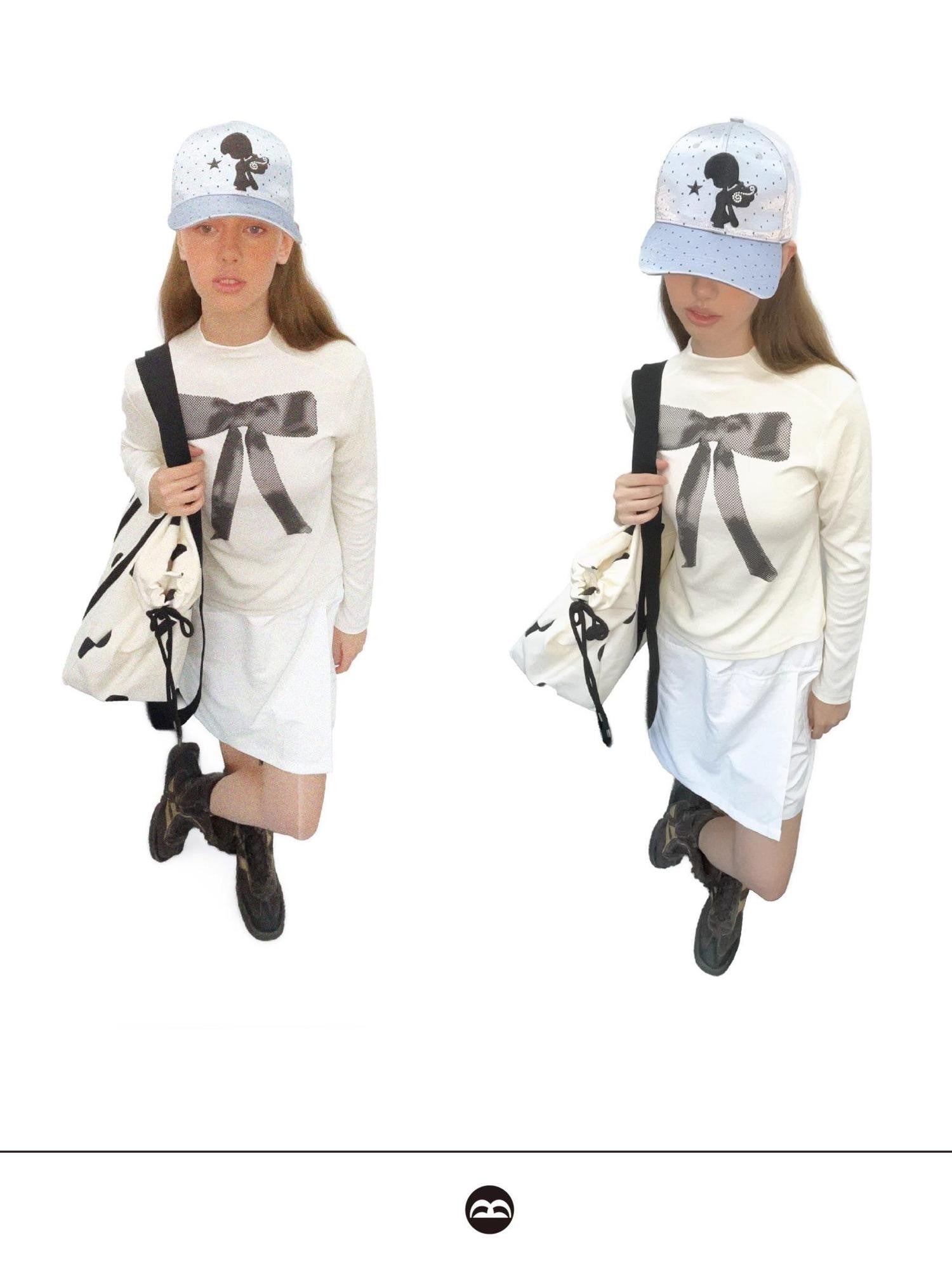 takeabreak Ivory Bow Print Mock Neck Slim Fit Women&