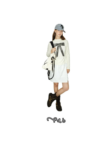 takeabreak Ivory Bow Print Mock Neck Slim Fit Women&