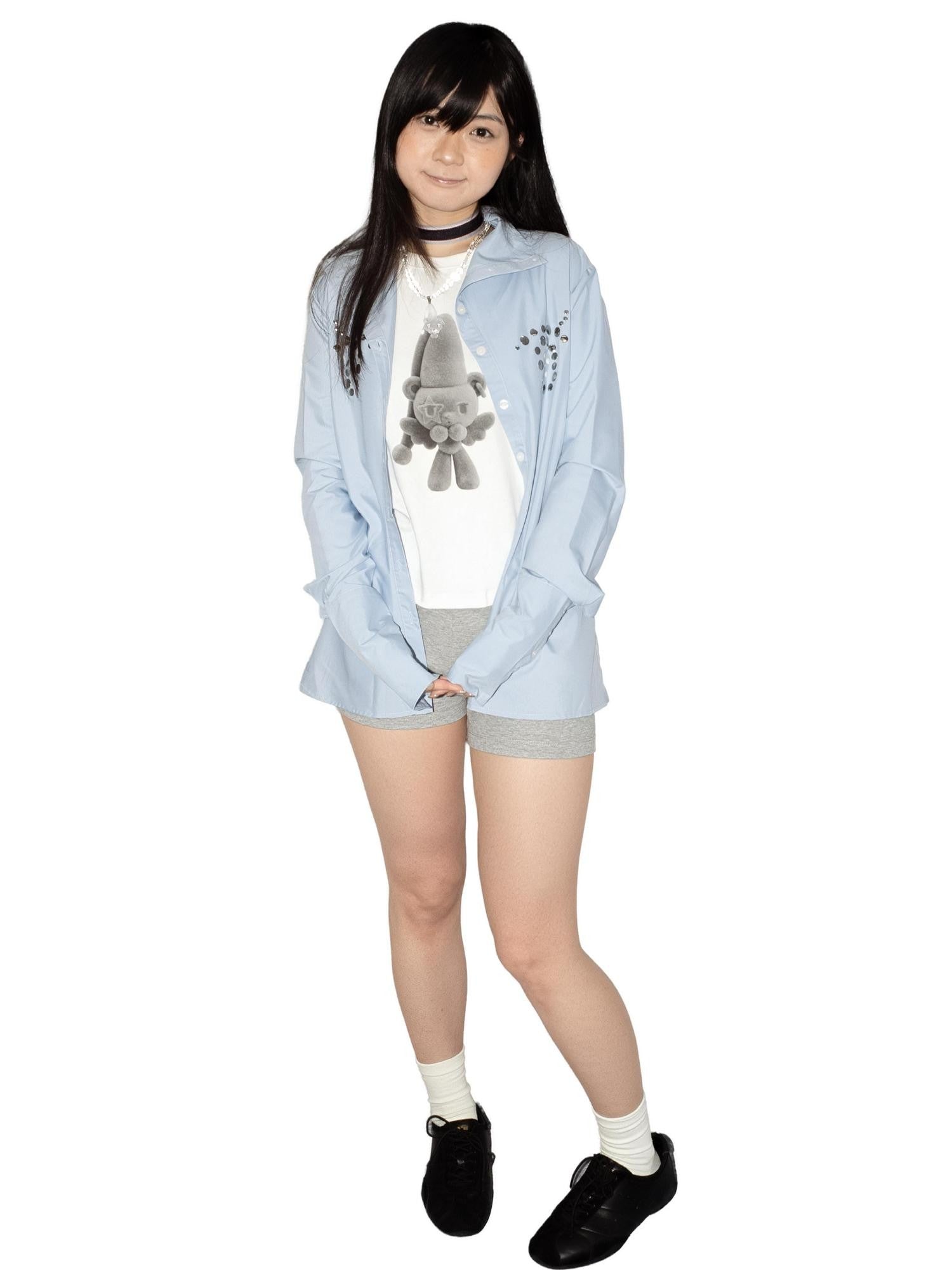 takeabreak Light Blue Comic Eye Rhinestone Slim Fit Women&