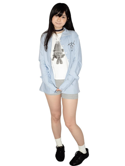takeabreak Light Blue Comic Eye Rhinestone Slim Fit Women&