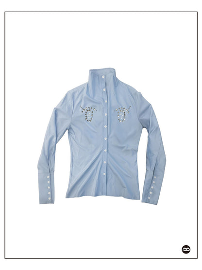 takeabreak Light Blue Comic Eye Rhinestone Slim Fit Women&
