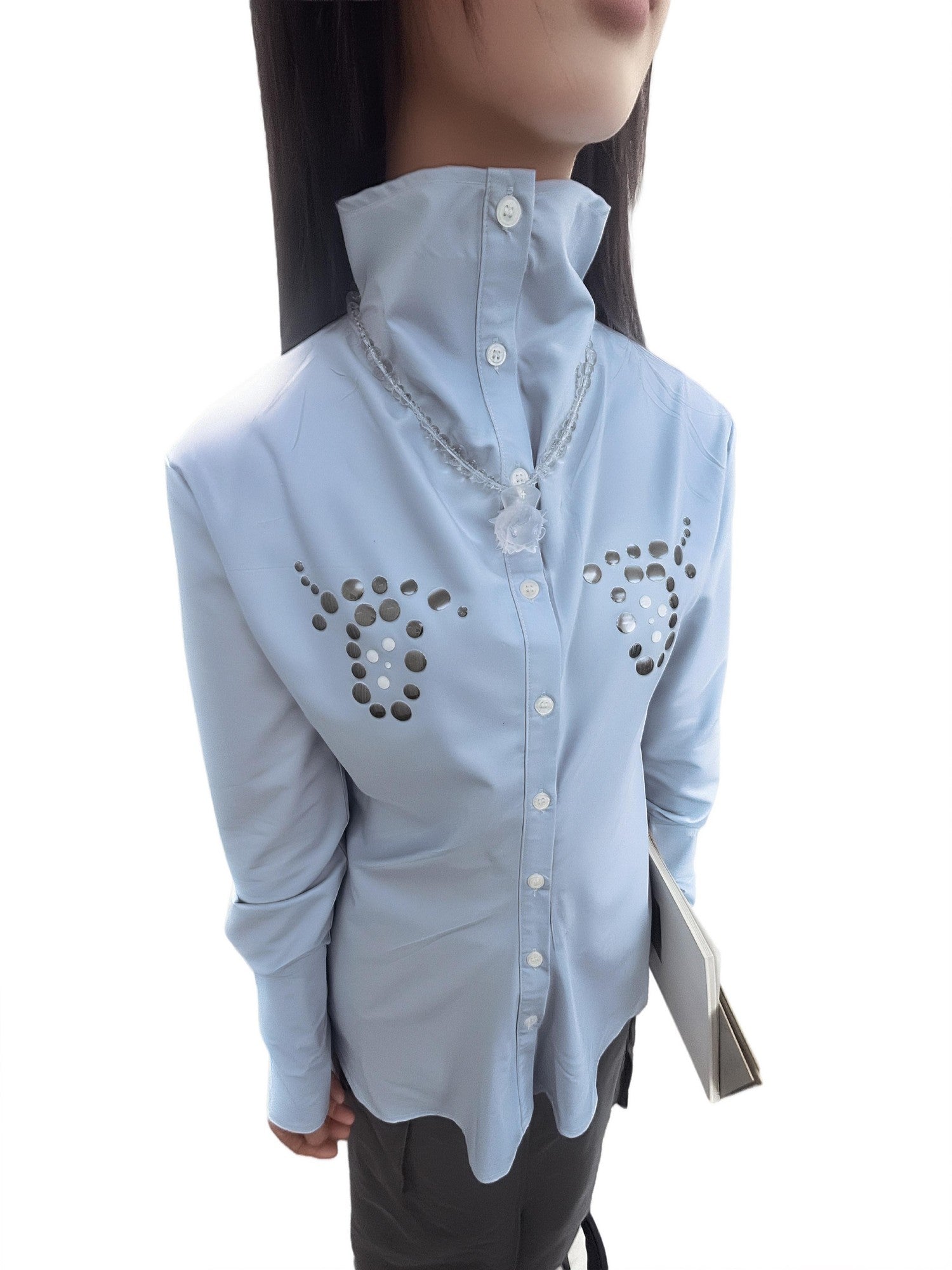 takeabreak Light Blue Comic Eye Rhinestone Slim Fit Women&