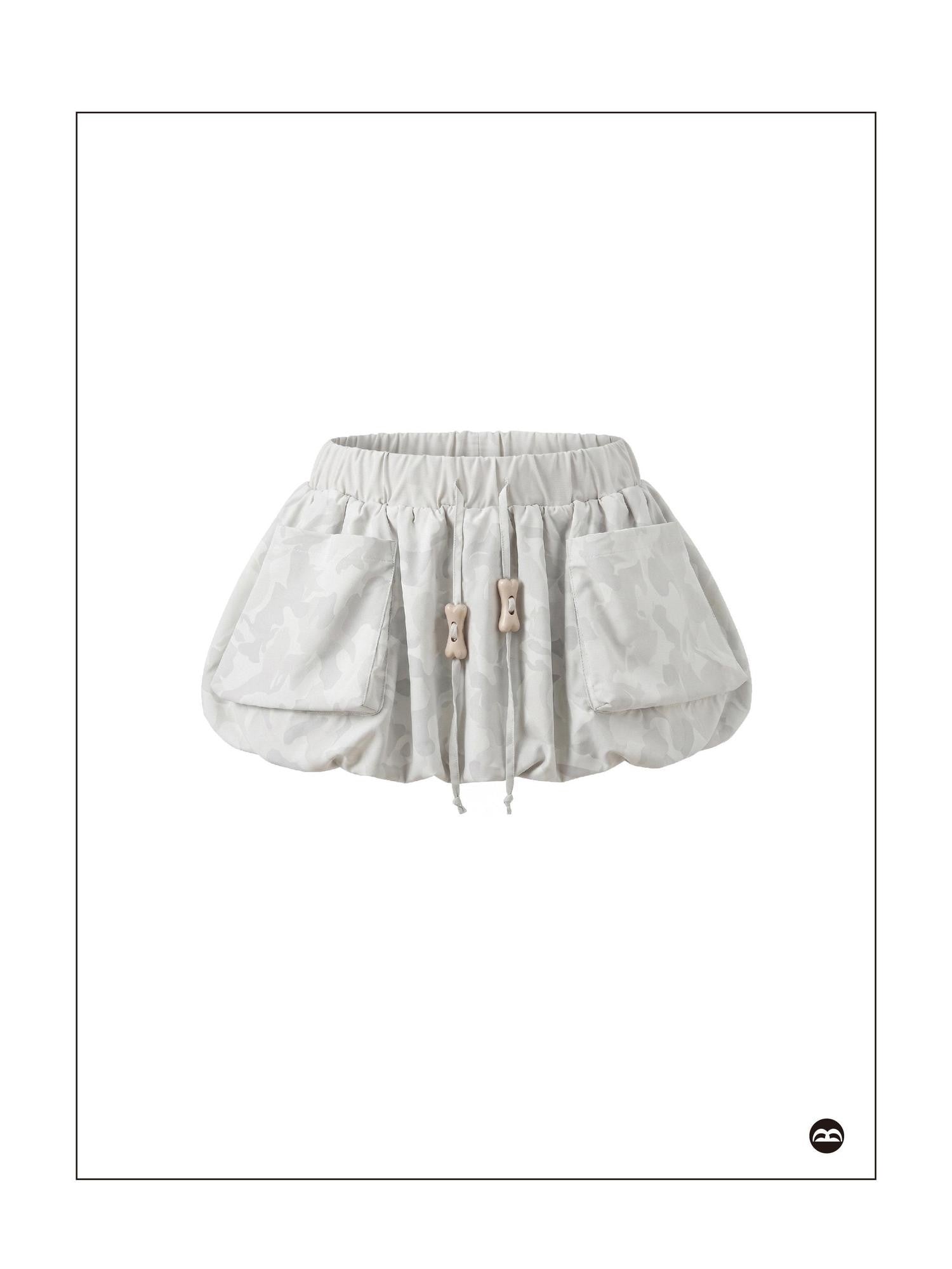 takeabreak Light Camo Bone Print Drawstring Cargo Bubble Women&