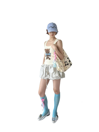 takeabreak Light Camo Bone Print Drawstring Cargo Bubble Women&