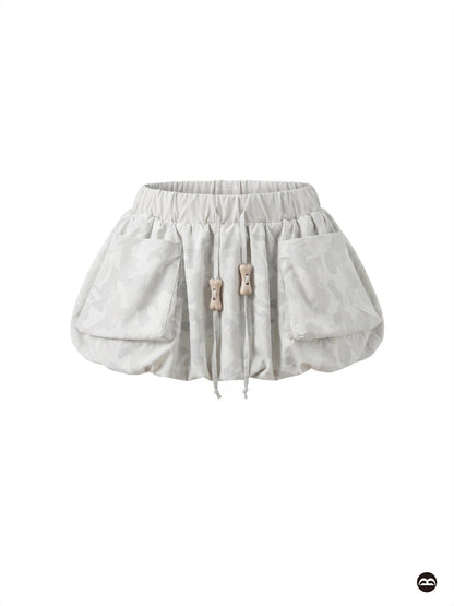 takeabreak Light Camo Bone Print Drawstring Cargo Bubble Women&